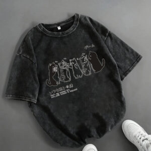 Cartoon Cat Shower Mens Loose-Fit Short-Sleeve T-Shirt